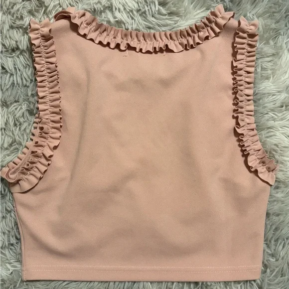 Pink Ruffled Crop Tank Top - Picture 5 of 5